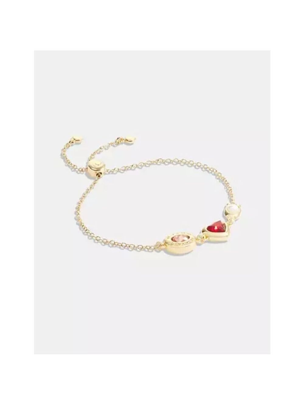 COACH Heart Slider Bracelet Red Crystal Stone 9 Adjustable